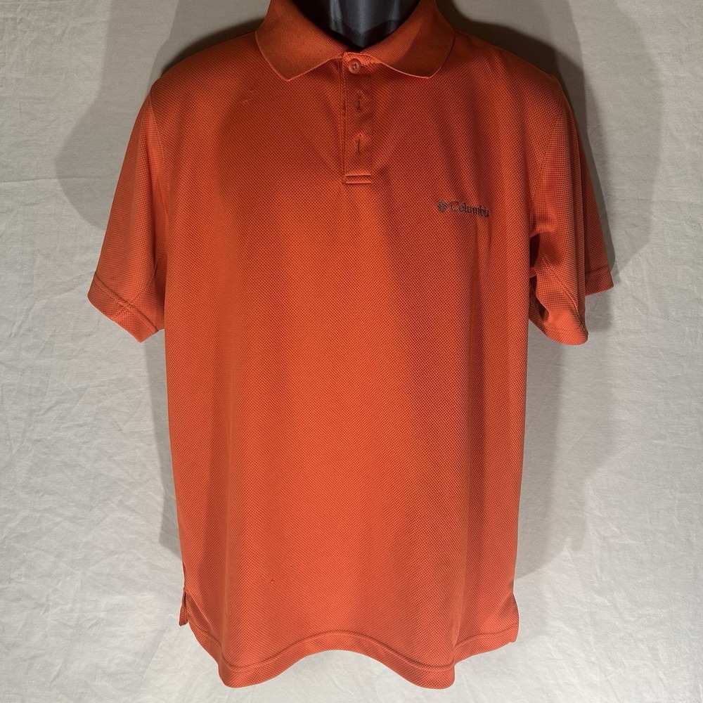 Columbia Polo Shirt Mens M Medium Orange Textured Athletic Golf Outdoor Summer